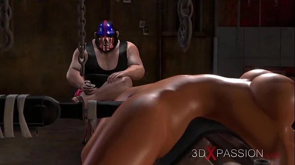 Fat maniac fucks a beautiful blonde in the basement