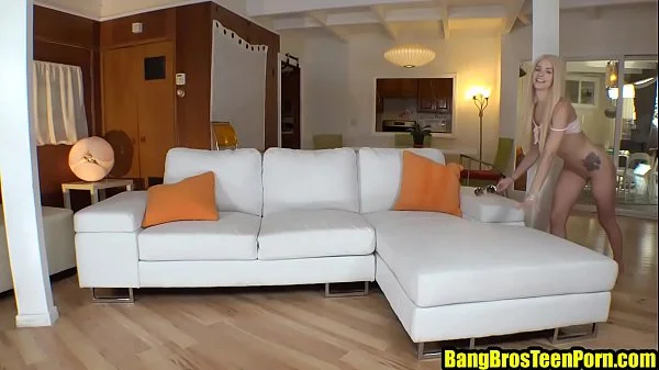 Blonde teen sucks a huge cock