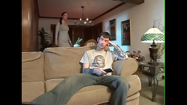 Fresh-faced aunty grabs boy's dick and eats his juices