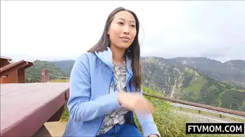 Busty asian milf in public