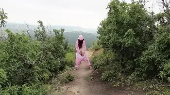 Redhead Fucks Dildo Outside In Dinosaur Costume