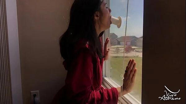 HOME ALONE HORNY DESI SLUT SUCKS AND FUCKS DILDO ON WINDOW