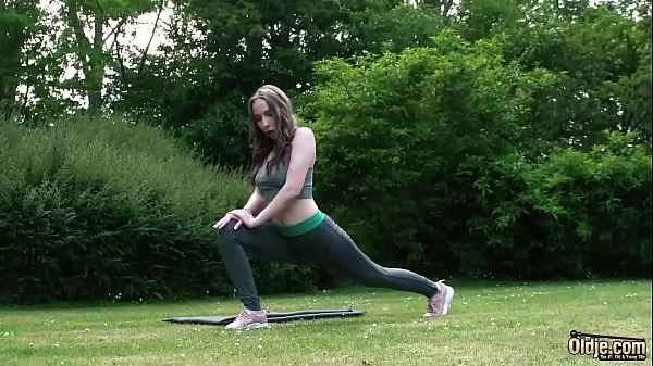 Teen tight pussy fucked by old man in the park she gives best young deepthroat blowjob and swallows cum