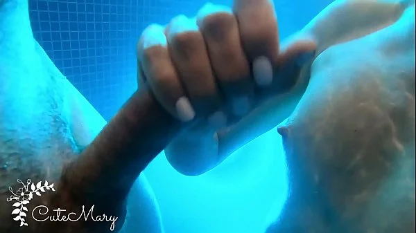 Exxxtra small girl in pool - y.  gives blowjob to her