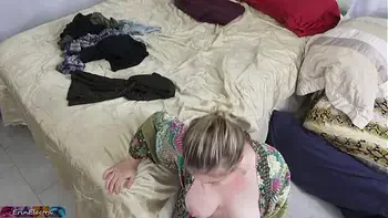 Stepmom lets her stepson fuck her while she folds the laundry