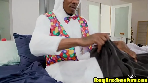 Cute blonde 19yo sucks on a huge black cock