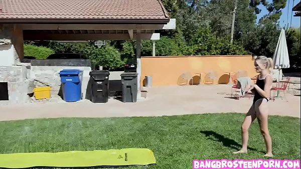 Teenie blonde Kate Bloom playing Slip and Slide and Suck!