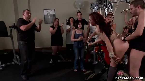 Bound slave dp fucked in public gym