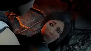 Lara Croft tied up and played with by Tifa [TheRopeDude]