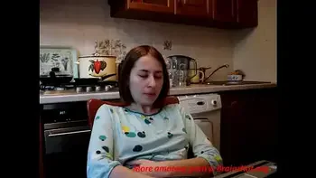 Teenie fingers to orgasm in kitchen