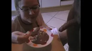 cum on food - pudding and cream
