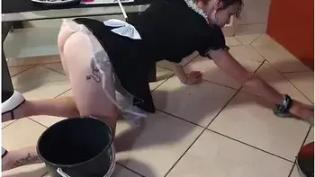 Pissing On French Maid And She Cleans It Up