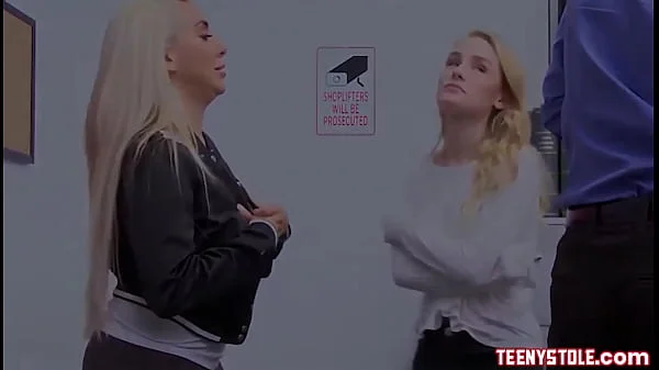 Blonde young stepdaughter Natalie Knight and her big tits stepmom Kylie Kingston fucked by big dick officer