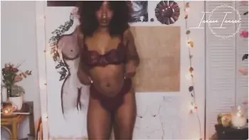 Red Hot Lingerie Try On Haul Ebony Babe W/ Brown Perky Tits