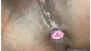 Super Wet Ebony Bbw Plays With New Rose Toy