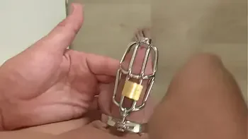 Cock Cage, Chastity Belt locked pissing BDSM Toys Man Urethral Sounding. Peeing Cumshot Wet Pissy