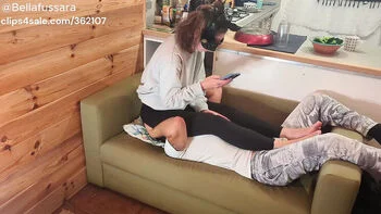 Goddess Bellafussara German Femdom - Sweaty Barefoot Facesitting & Ass Smothering on Human Couch Slave