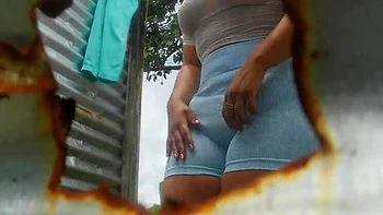 Amateur Latina Pussies Recorded in Outdoor Public Bath Booth - Big Ass BBW StepMom Squirts