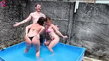 Hot Threesome Fuck with Candy Kush and Carmonaoficial in Pool - Blowjob, Latina, Big Ass, Homemade