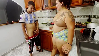 Hot Stepmom Fucks In The Kitchen When Her Husband Isnt Cumming On His Tits