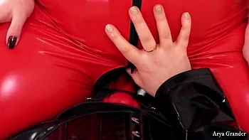 Big Tits Lesbian Strapon Fucking - Latex Bondage Domination with Food Play - Rough BDSM Submissive