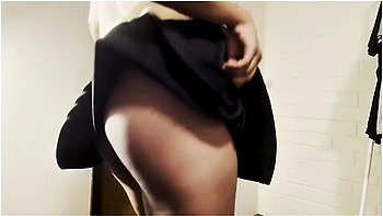 Horny Hottie In Short Skirt Rubbing Her Wet Pussy In Dressing Room