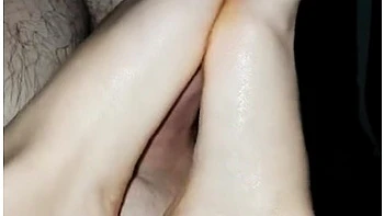 Oily Footjob Durex Lube Huge Cumshot