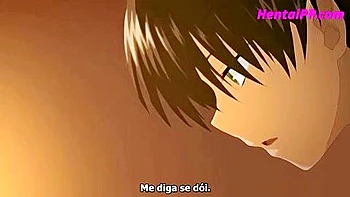 He touches her breasts, rubs his penis against her, and thrusts in and cums inside her.