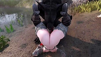 Werewolf Stretches Redhead Babes Pussy Heavy Warrior By The River 1