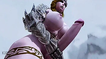 Powerful Futanari Warrior Jerking Off Her Big Cock