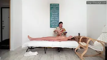 Blonde hairy babe Dora Matrasova massaged