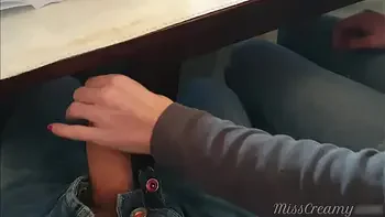 Teacher jerks off a student's cock in classroom during university class - MissCreamy