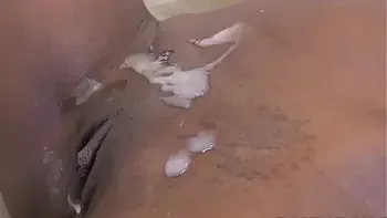 Young african slut shaved pusy covered with cum
