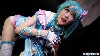Ria Kurumi In Asian Cosplayer Jerks Off His Cock Until He