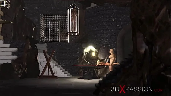 Hard fuck in the dungeon! Big guy plays with a sexy horny blonde