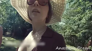 Walking without undearwear in park. Flashing pussy and tits. Meeting with stranger. Real public.