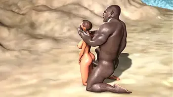 Hot sex on the beach! Big black man bangs a horny ebony on the savage island