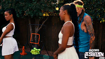 Horny ebony lesbians pleasing one another