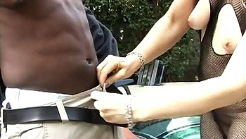 Young fella with big black cock drilling pussy of an old blonde slut