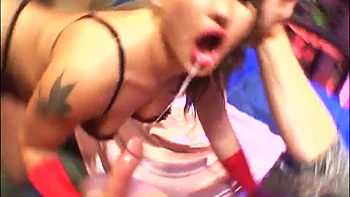 Gloves wearing brunette gets her ass hole drilled roughly