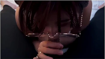 Girl With Glasses Doing A Blowjob While Making Erotic Sounds And Getting A Lot Of Sperm