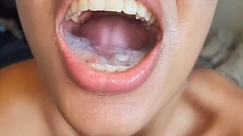 Upside Down Deep Throat Cum Swallow - Brunette Teen Slut Gets Throat Filled