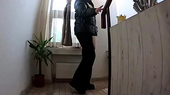 Milfycalla - Shiny Downjacket, Jeans & Leotard Stairway Sex Uncut Cum On Clothes