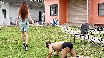 Outdoor Slave Training At Young Ladys Summer Resort Ranch