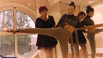 Short-haired Mitzi X, the petite ballerina from prague, spreads her legs.