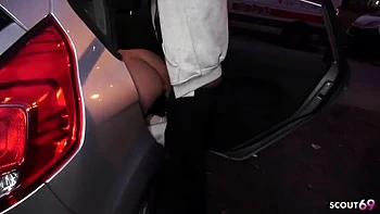 German Blonde Teen Lisa Public Car Blowjob & Risky Fuck with Cum in Mouth