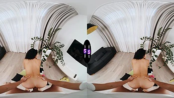 A sexy walk of a brunette teen with long hair in a mini dress