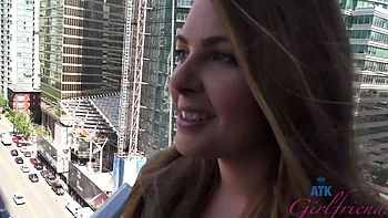 A beautiful girl with long hair fucks in reverse cowgirl