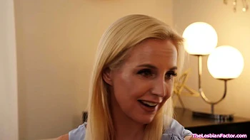 Lesbian milf welcoming blonde neighbor through scissoring