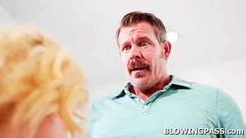 Teen stepdaughter gets her stepdad hard then sucks his cock